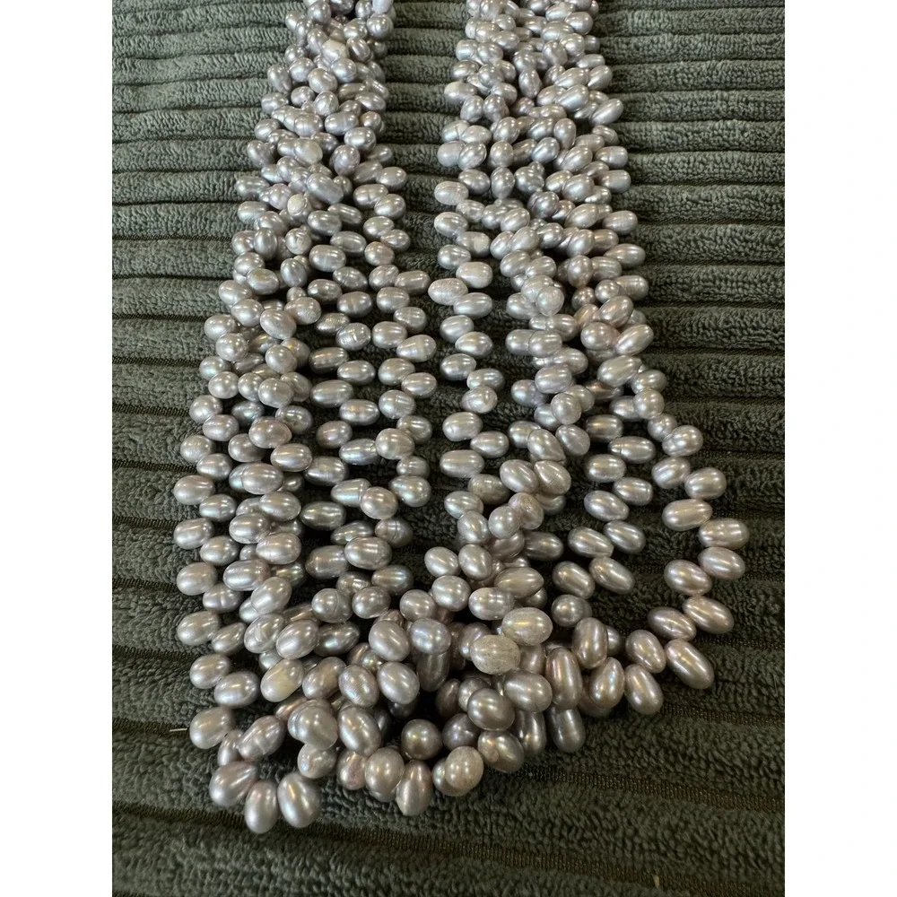 Lucas Lameth‎ Gray Pearl Necklace 925 Silver Clasp Multi Strand Statement